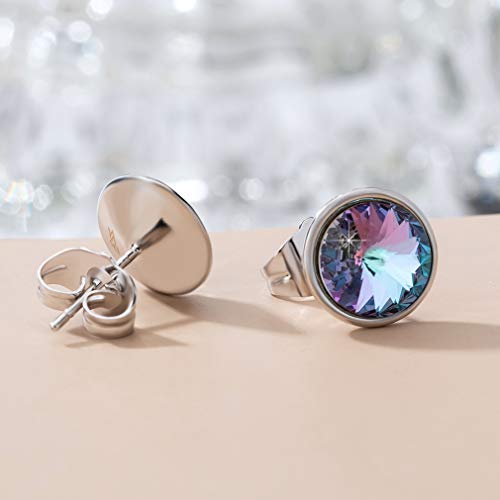 Round Austrian Crystal Stud Earrings for Women Fashion 925 Sterling Silver Hypoallergenic Jewelry4