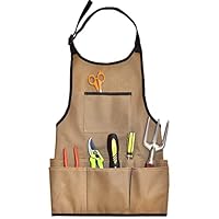 Oxford-Stoff Garten Schürze - 14 Taschen Wasserdichte Gartenschürze für Frauen mit Taschen - Multifunktionale Schürze für Gartenarbeit, Kochen, Putzen und Holzarbeiten - Braune Gartenschürze