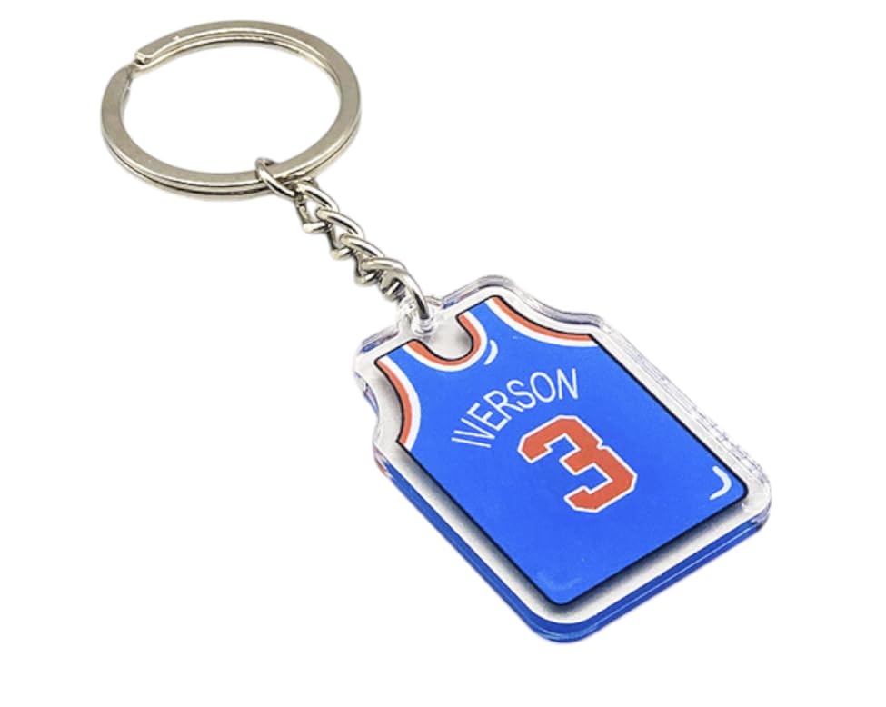 Basketball Player Keychain Curry Edwards Tatum Iverson Wade Rose Morant - Jersey Collectible Fan Gift for Men Women Teens, Allen Iverson, S — image 1