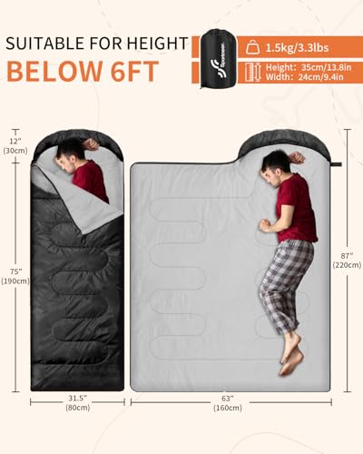 Sportneer Sleeping Bag Camping Sleep Bags: Sleeping Bags for Adults & Kids Sleeping Bag 3-4 Season Warm Lightweight Compact Sleep Bag for Adult Girls Boys - Image 3