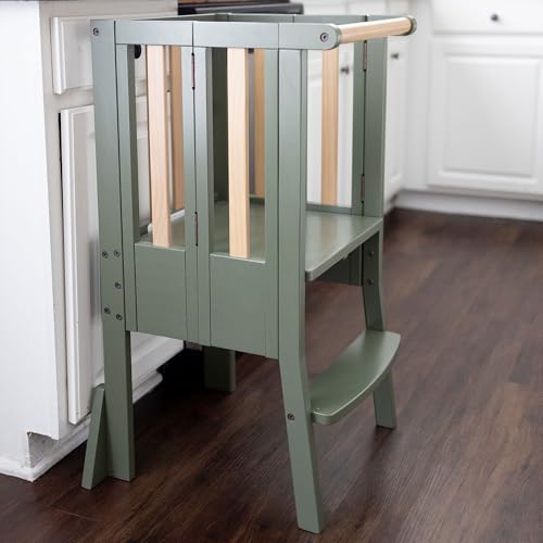 Image of Storkcraft Toddler Standing Tower Kitchen Step Stool, Olive /Driftwood