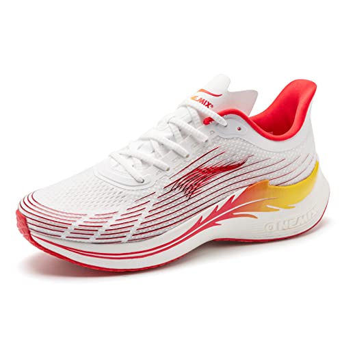 Carbon Plate Running Shoes For Men Women Lightweight Breathable Marathon Running Shoes Road Racing Shoe Speed Training Phoenix White/Red Size Us Men 11 #TOP3