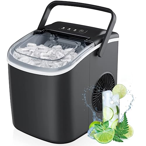 Harigal Countertop Ice Maker Machine with Handle, 26.5lbs in 24Hrs, 9 Ice Cubes Ready in 6 Mins, Smart Self-Cleaning, Portable Ice Makers Countertop for Home/Office/Party/RV(Black)