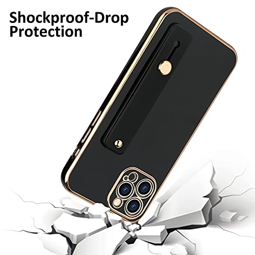Teaught Case For Iphone 12 Pro, Soft Tpu Black Plating With Adjustable Wristband Kickstand Slim Thin Cover Anti-Scratch Shockproof Protective Case For Women Girls #TOP4