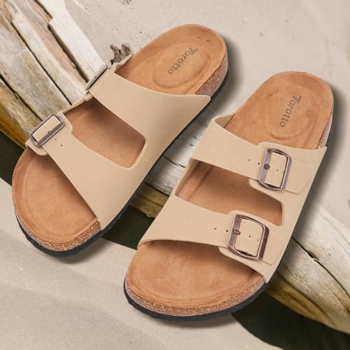 Miniatura 2 de Torotto Pantuflas Mules Sandalias Para Hombre Con Punta Cómodas De Playa Con Hebilla Planas Zuecos Verano Zapatillas De Corcho Para Caballeros Marrón,43 Eu