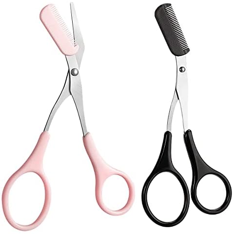 2PCS Eyebrow Trimmer Scissors with Comb Professional Eyebrow Comb Scissors Stainless Steel Precision Eyebrow Scissors Eyebrow Trimming Tool Small Eyebrow Grooming Beauty Tool for Men Women Cover