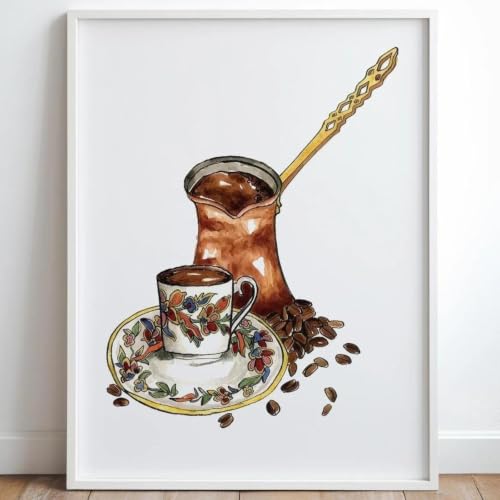 Café Turc affiche décorative cuisine style cezve vintage illustration traditionnelle 60x90cm