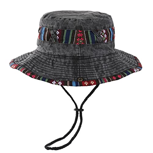Mengpa Men Summer Sun Hats Bucket Hat Beach Boonie Hat Foldable Fishsing Hat For Women (Pattern-Black) Us3129B #TOP1