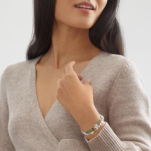 Silpada 'Blooming Garden’ Sterling Silver Freshwater Cultured Pearl, Peridot, and Aquamarine Chain Bracelet, 7” + 1”4