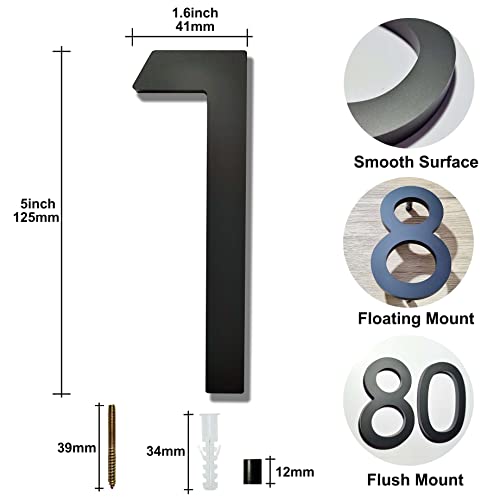 Ywonoby 5 Inch House Numbers for Outside-Large Modern 3D Floating Door Numbers-Weatherproof and Easy to Install-Matte Black Acrylic Number (1) - Image 3