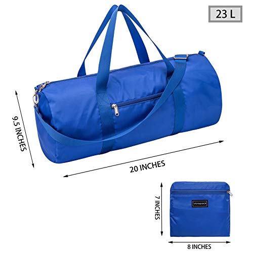 Vorspack Small Duffel Bag 20 Inches Foldable Lightweight Gym Bag with Inner Pocket for Travel Sports - Blue