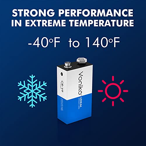 Voniko Lithium Batteries 9 Volt 2 Pack – 9V Lithium Batteries – Long Life Smoke Detector Batteries 10 Years Shelf Life - 9 Volt Battery For Smoke Alarms And Medical Equipment #TOP5