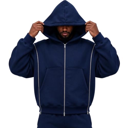 Oversized Hoodie Men Zip Up Sweatshirt Light Fleece Jackets Fall Outfits