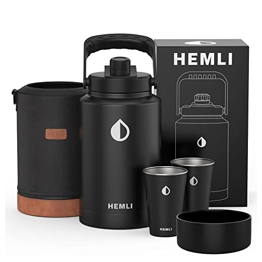 HEMLI One Gallon Water Bottle Insulated, 128 oz Insulated Stainless Steel Water Bottle, One Gallon Jug, Double-Walled Vacuum-Sealed Insulated Beer Growler, with Carrying Case