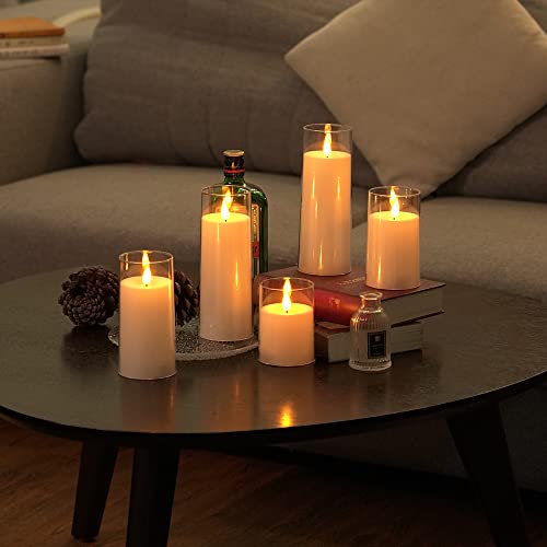 Fo32Won Pure White Led Flameless Pillar Candles Battery Operated With Remote And Timer, Set Of 5 (D 3"×H 4" 5" 6" 8" 8") Plexiglass Led Flickering Candles With 3D Flame #TOP2