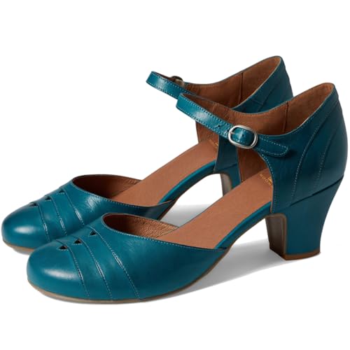 MOOMMO Women Vintage Low Chunky Heel Mary Jane Shoes Pumps Round Closed Toe Cut-out Dress Sandals Ankle Strap 2