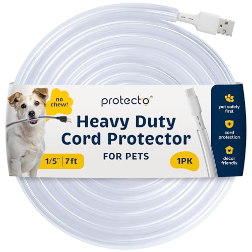 PROTECTO Heavy Duty Cord Protectors from Pets No Chew Solution, 7ft Easy to Use Dog & Cat Cord Protector, Clear & Odorless Critter Cord Covers for Pets, Power Audio & Video Wire Protector Tubing
