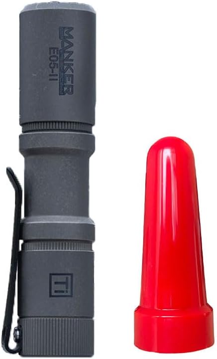 MANKER E05 II (Ti-Stonewashed, Cool White Version, 6500K) Compact Flashlight, High Density 1300 Lumens White LED Emitters (W&R Filters) No Battery