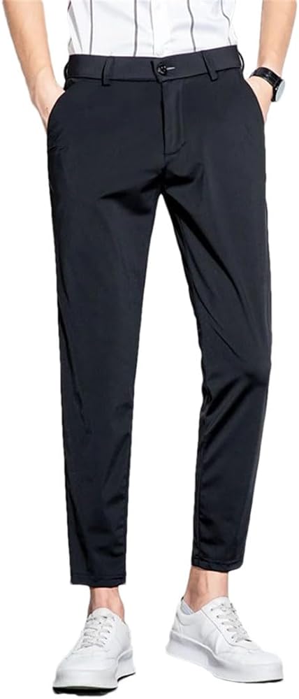 Men Stretch Ankle-Length Suit Pants Thin Business Slim Formal Office  Trousers Black-Ankle Length 28 : Amazon.co.uk: Fashion