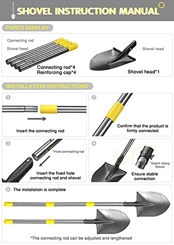 HOSKO Round Point Shovel Spade with Long Handle- 42 to 70 Inch Adjustable- Lightweight and Sturdy Garden Shovels Great for Digging,Planting,Gardening, Farming,Yard Work - Thumbnail 7