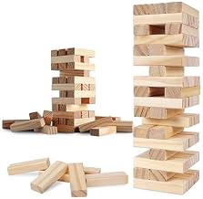 Mashes Wooden Blocks Stacking & Balancing Tower Games for Kids Adults Tumbling Tower Puzzle Toys with 4 Dice Math Challenging Game Skill Development – 48 Pcs (Big)