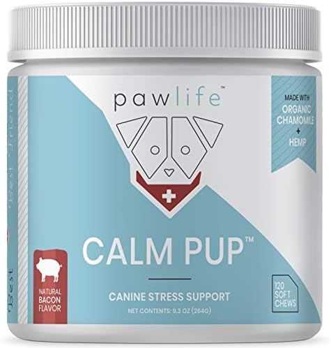 pawlife Organic Hemp Oil Infused Calming Chews for Dogs Anxiety | Dogs Essentials for Relief from Travel, Thunder, Separation, Barking, and Fireworks | Joint Pain, Arthritis, Pain Support Calm Pup