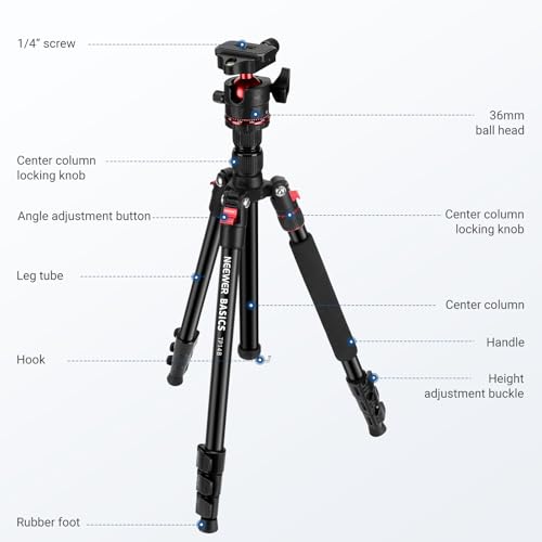 NEEWER Basics 72" / 182 cm Travel Tripod Monopod for Camera, Compact Lightweight Portable Video Recording Stand, Arca Type Ball Head, Cell Phone Holder Compatible with iPhone, Max Load 13.2 lb, TP14B by NEEWER - Image 7