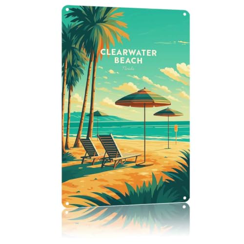 Clearwater Beach Florida Vintage Plaque Aluminum Metal Sign 8x12 Inch