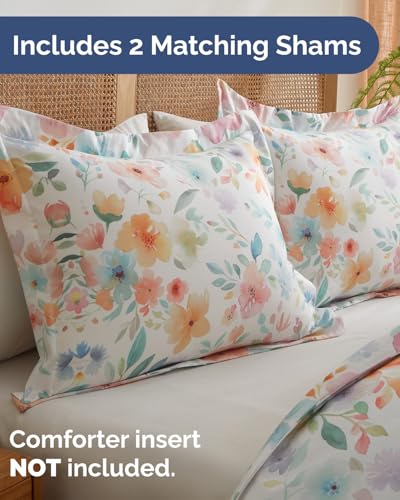 Image of Duvet Cover Full Size Set - Extra Soft Floral Duvet Cover 80 x 90 with 2 Pillow Shams - Comfy, Breathable Floral Bedding Set - Hotel Luxury Easy-Care & Fade Free w / Zipper Closures & Ties - Blush Rose