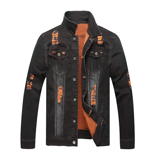 Image of RANMCC Men's Stretch Vintage Washed Long Sleeve Denim Jacket