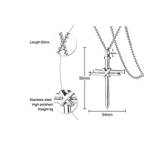 XAM 3PCS Fashion Jewelry Polished Stainless Steel Nail Cross Pendant-Chain Necklace Christian Jewelry Church Baptism Gift Cross Pendant Necklaces for Men Women-A