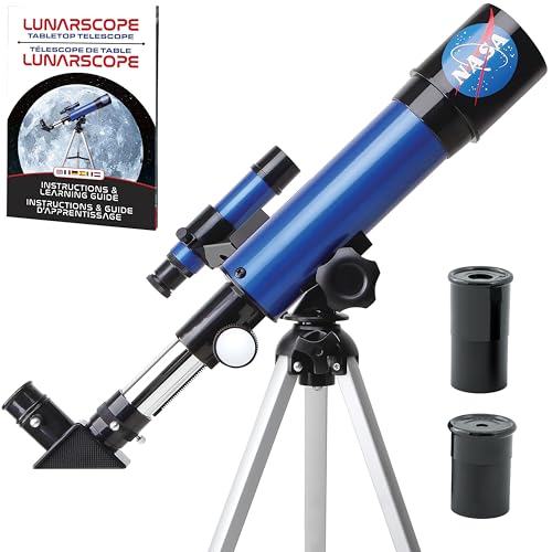 Blue Marble Telescopio Lunare NASA per Bambini – Ingrandimento 90x, con Due Oculari, Treppiede da Tavolo e Mirino, Telescopio per l’Osservazione della Luna, Giochi Spaziali, Regali NASA