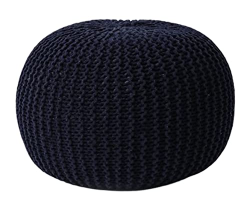 プチスツール チェア 綿スツール 丸 プフ クッション 手作りニット 取り外し可能 美しい 北欧 綿100%編組コードフロアチェア お手入れが簡単 快適に座る (ネイビー,直径40*高さ30cm)