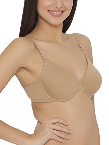 Image of Clovia Women's Cotton Solid Padded Demi Cup Wire Free T-Shirt Bra - Nude