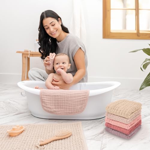 Image of Comfy Cubs Muslin Baby Washcloths 10 Pack - Soft 6-Layer Cotton Wash Cloths for Sensitive Skin - 10 inchx10 inch Large, Gentle, Absorbent Infant Essentials for Newborn and Toddlers - Multi Girl