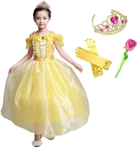 Amazon Credible 子供 用 プリンセス ドレス コスチューム 豪華５点セット イエロー プリンセスドレス ハートのティアラ リボン付きグローブ 薔薇のお花 Credibleオリジナルグッズ 110cm Nt5001 キッズコスチュームアクセサリー おもちゃ