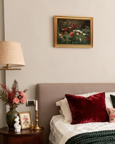 Image of VIYYIEA Vintage Gold Framed Wall Art for Living Room, Flowers Canvas Prints Home Decor, Oil Painting Picture, Bedroom Wall Decor Gifts for Friends or Family -【Poppies】-(16L x 12W)