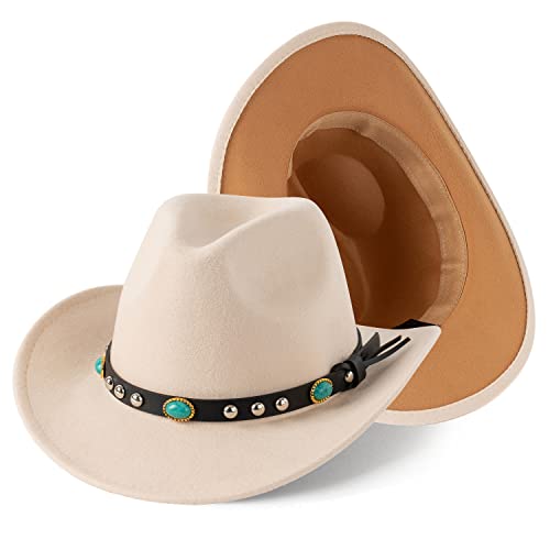 Lisianthus Men & Women Two Tone Western Cowboy Cowgirl Hats Creamy & Camel #TOP9