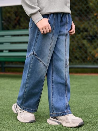 Haloumoning Boys Wide Leg Jeans Kids Casual Straight Baggy Denim Pants with Pockets 5-14 Years3