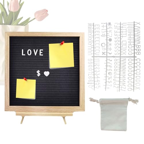 Panel De Letras De Fieltro,Pizarra de Fieltro con Base de Madera para Mesa | Tablero De Mensajes Rústico Intercambiable Para Colegio Aula Guardería Restaurante Bodas Graduación