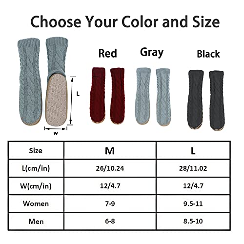 Slipper Socks For Women Grippers, Black Thick Lined Knit Slipper Sock With Sole Non Skid Bottom, Indoor House Fuzzy Slipper Sock For Hospital Floor, Christmas Slipper Socks For Family,Size 7-9 #TOP4