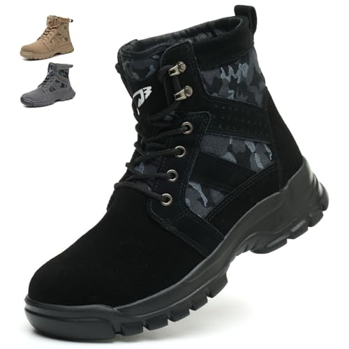 COOU Zapatos de Seguridad para Hombre Mujer Calzado de Trabajo Ligero Comodo Zapatillas Trabajo con Punta de Acero Botas de Trabajo 151/Negro41