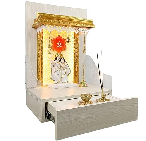 Pooja Mandir de madera con luces para casa del templo y mesa 5
