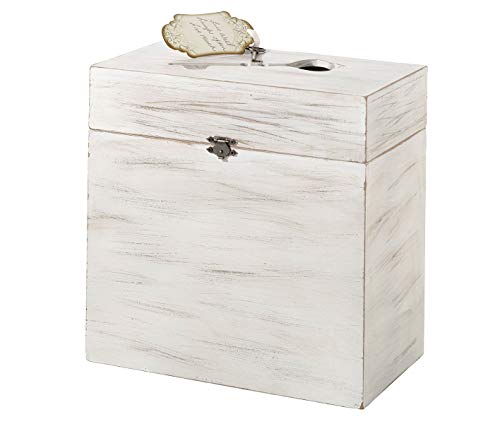 Lillian Rose White Rustic Country Wooden Wedding Card Box, 10 x 10 x 5.25