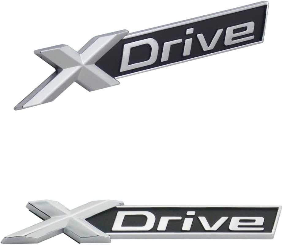 1Pc Metal X-Drive Rear Emblem Badge Sticker Decal Replacement for XDrive Trunk Fender (Silver Black)