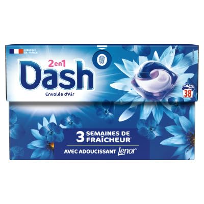 Dash 2-in-1 Pods, Waschmittel in Kapseln, 38 Waschgänge, Luft, 3 Wochen Frische* mit Weichspüler Lenor, hergestellt in Frankreich. Dash 2in1