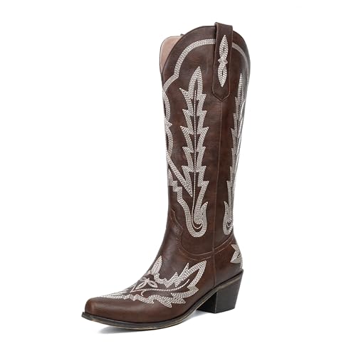 Image of olomisa Over the Knee Cowboy Boots for Women Embroidery Cowgirl Boots Chunky Heel Side Zipper Boots Thigh High Western Boots