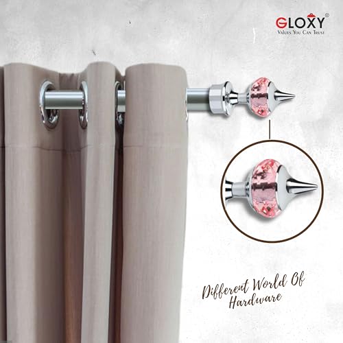 Image of GLOXY Single Diamond Aluminum Curtain Brackets Parda Holders with Support Fittings Designer 1 Inch Rod Pocket Finials for Door & Window(Silver Mix Pink,Pair of 2)