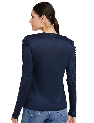 Image of Marks & Spencer Womens Solid Viscose Crew Neck Regular Fit Long Sleeve Top