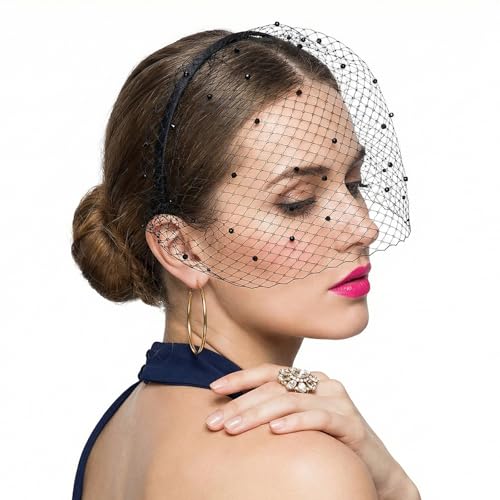 Tucnoeu Black Mesh Veil Headband, 1920s Mesh Black Veils for Women, Fascinator Hats Veil Headband for Bridal Wedding Tea Party Fascinator Veils